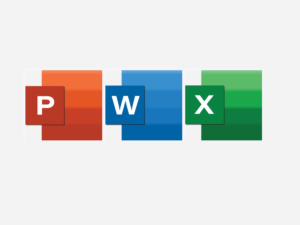 Microsoft Power point, Word and Excel logos next to eachother