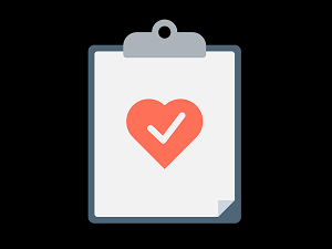 white background with orange heard in center and white checkmark on the heart