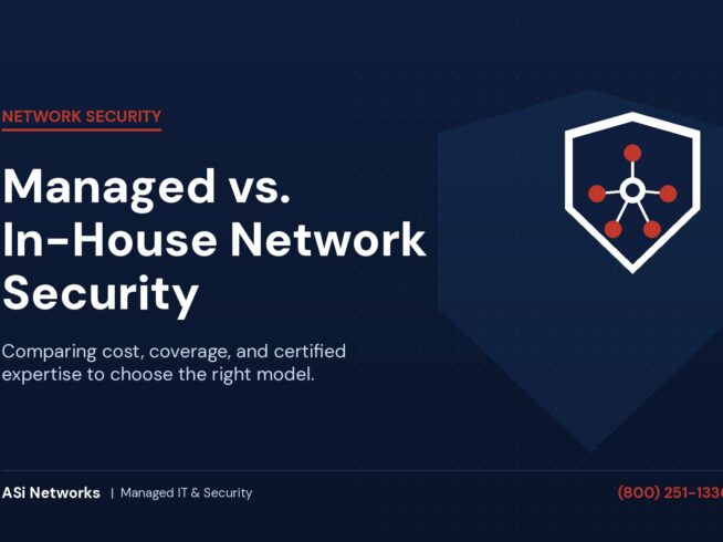 managed vs in-house network security article image with dark blue background color and white title text